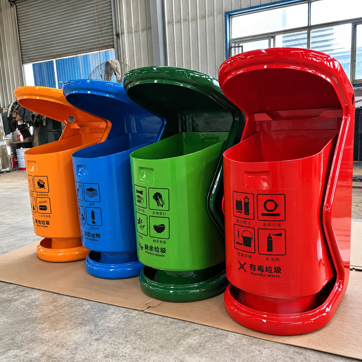 Color-coded GRP waste-sorting containers